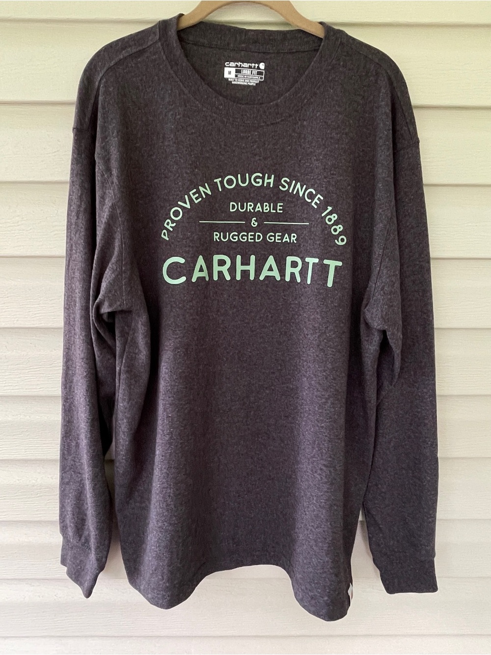 Carhartt Long Sleeve Graphic Tee - Charcoal with Mint Logo Size Medium